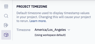 Sidebar showing the Environment panel, and the project timezone selector.