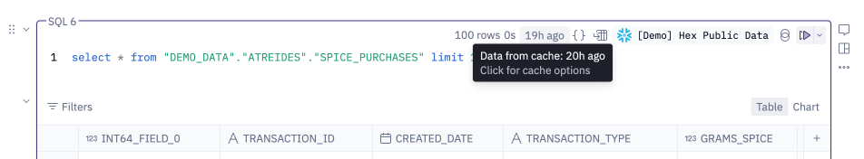 SQL Cell showing last run cache