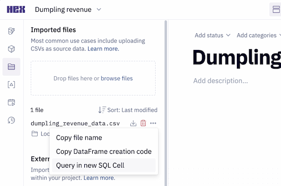 Query a CSV from the three-dot menu
