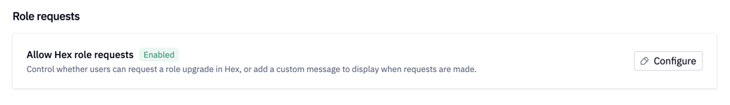 Role requests settings section with role requests enabled and a Configure button.