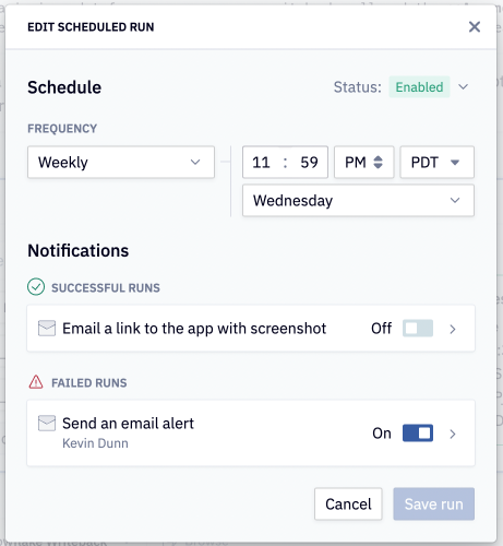 Hex schedule creation modal.