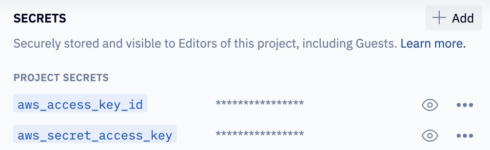 Define Secrets for your AWS credentials.