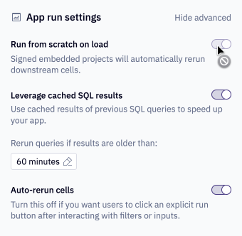 Embedded apps have different run settings to standard apps