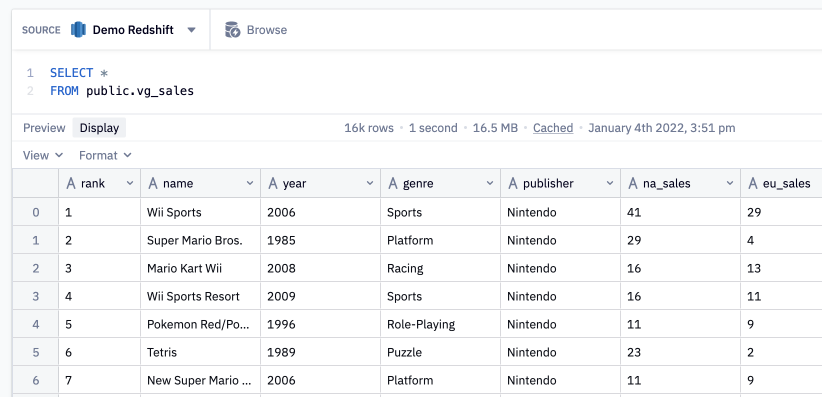 Simple query selecting all rows from a table.