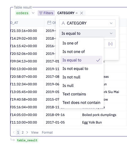 Filter condition options