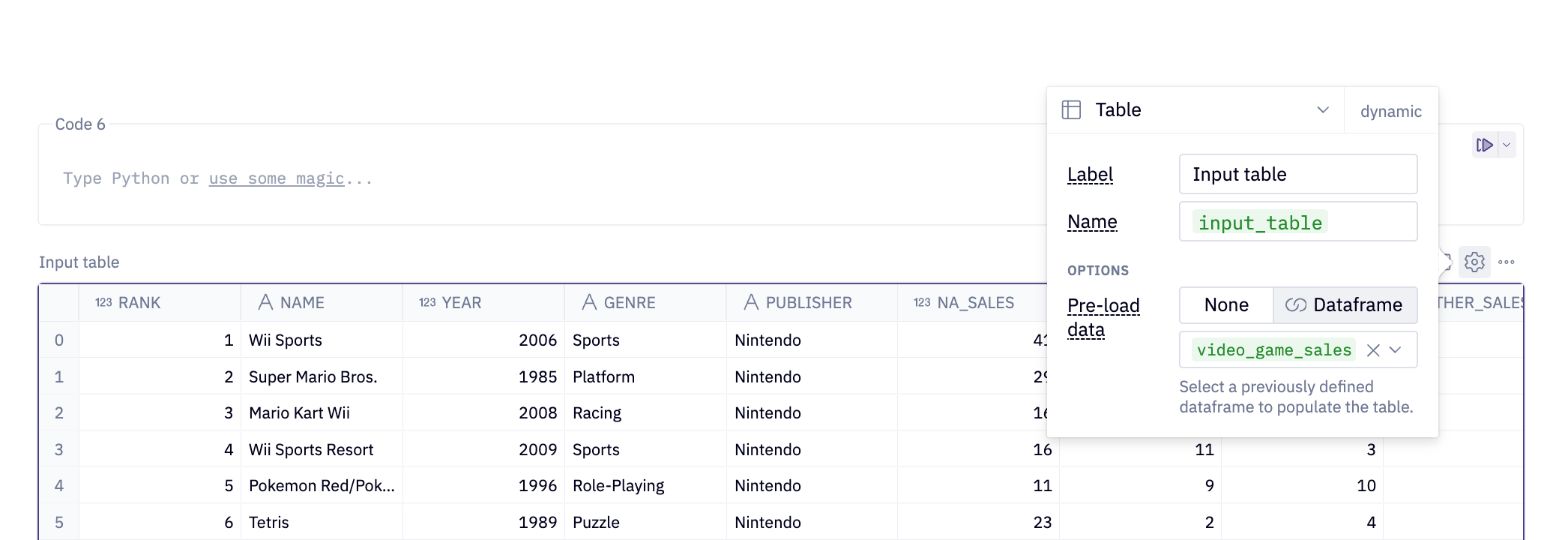 Table inputs | Learn | Hex Technologies