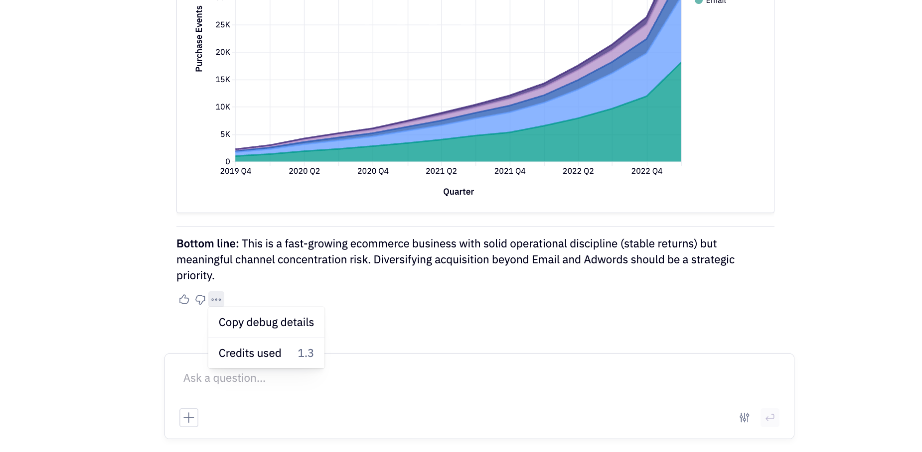 View credits consumed by an agent task via the message three dots menu