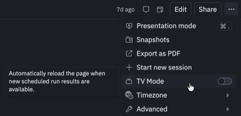 TV Mode toggle in the app menu