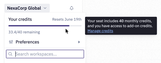 View your current credit grant balance from the workspace dropdown