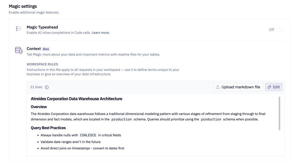 Agent Workspace Rules configuration in Magic admin settings
