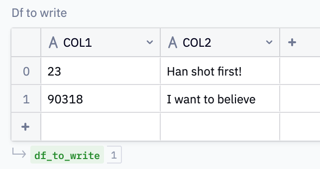 Input table to write back to database.