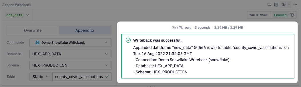 Hex UI showing metadata from writeback.