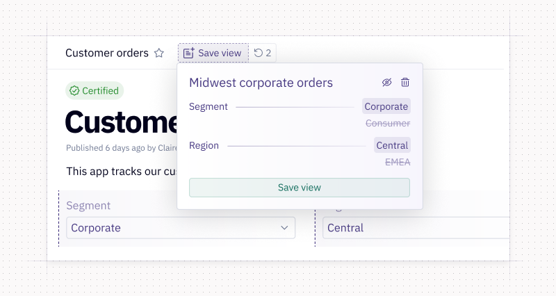 Saving a view in a published app