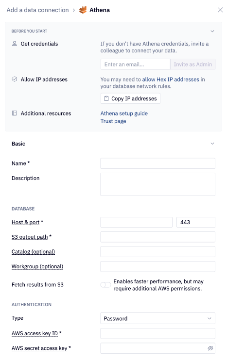Athena data connection name and description