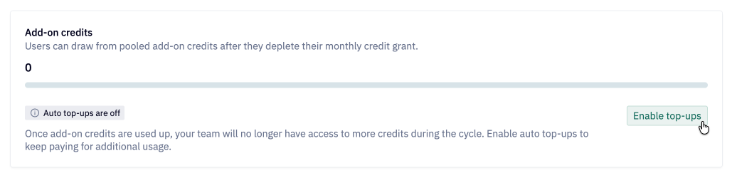 Admins can enable top ups in the Credits settings