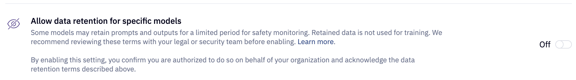 Allow data retention for specific models setting