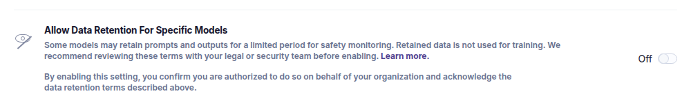 Allow data retention for specific models setting