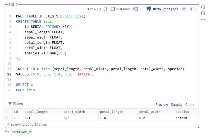SQL cell with a multi-statement query