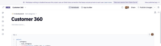 Take over session banner when the OAuth connection keeps outputs private to each user