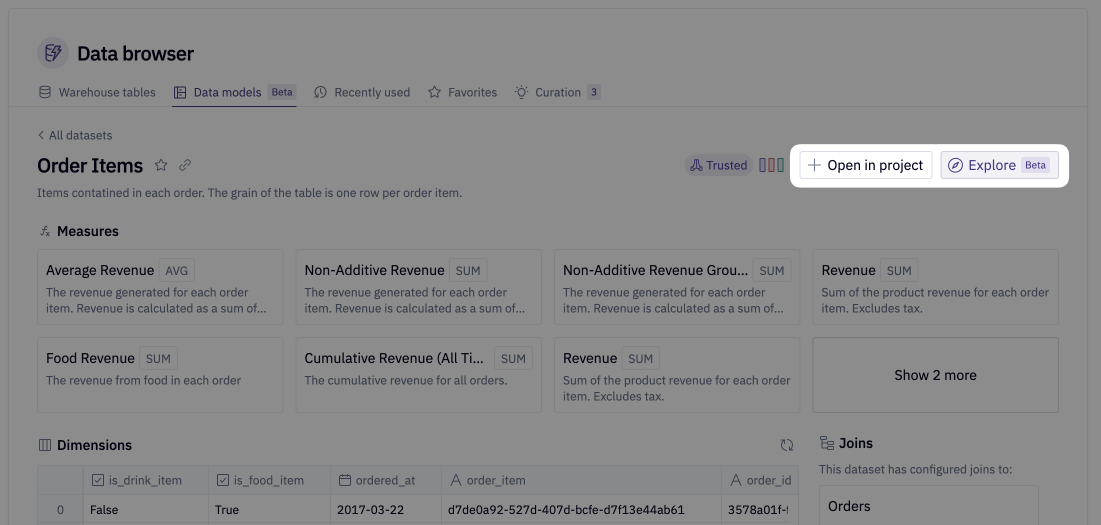 Launch a project from the data browser in the homepage