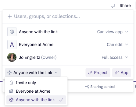 Share project with 'Anyone with the link'