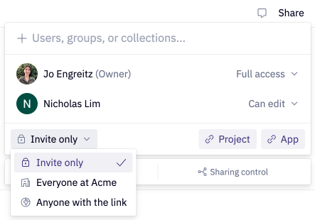 Share project with 'Invite only'