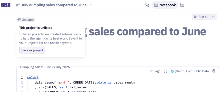 The Unlisted label at the top of the project header