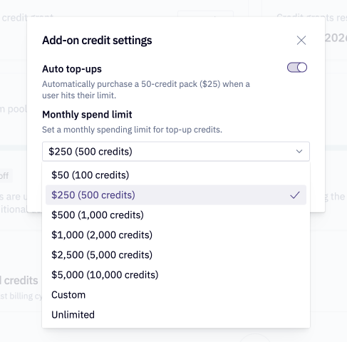 Admins can set spend limits for top ups