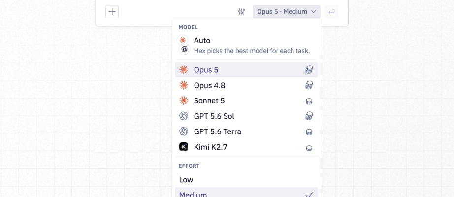 The model & effort picker dropdown showing Auto plus a few specific model options
