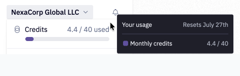 View your current monthly credit grant balance from the workspace dropdown user meter