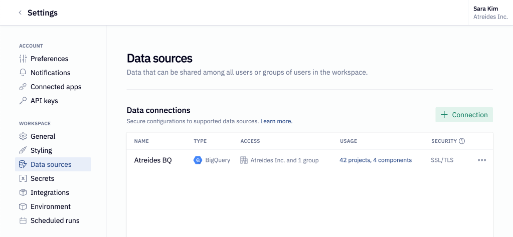 Shared connections are found in the workspace assets section of the Administration page.
