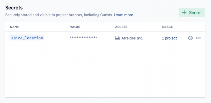 Shared secrets are found in the workspace assets section of the Administration page.